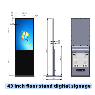 43 Inch Floor-stand Indoor LCD Advertising Screen 24/7 Auto-Loop Ad Player Advertising Digital Signage for Businesses