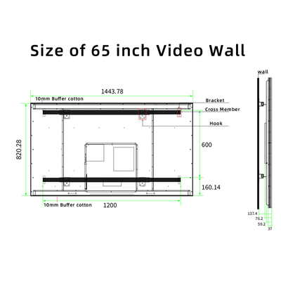 Large 65 Inch Wall Mount Break Proof Screen Metal Shell Large Splicing Screen 4K UHD Display LCD Digital Signage Screen Advertising Video Wall