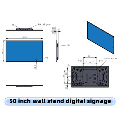 50 Inch Cloud-Based Content Management Split-Screen Functionality Wall-Mounted Digital Signage with Built-in Media Player