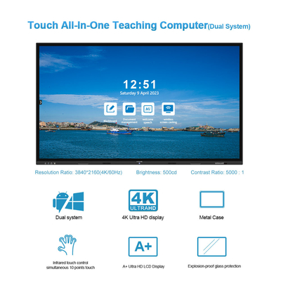 3840*2160 4K Resolution Interactive Smart Board with Smart Meeting Minutes and AI-powered Transcription Automatic Summarization