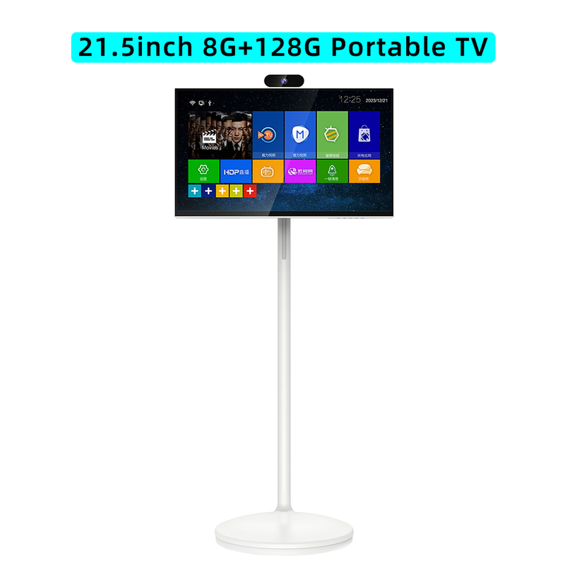 21.5 inch 8G+128G Capacitive Touch Portable TV with Wheels - 360° Swivel Touchscreen for Kitchen & Living Room, Follow Me Screen
