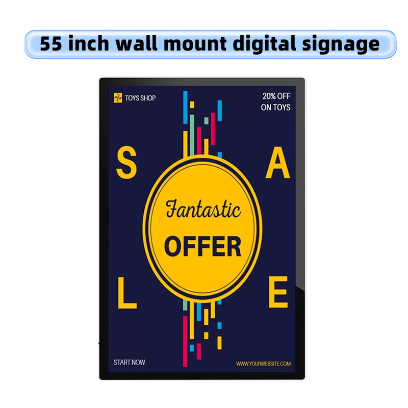 55 Inch Full HD Commercial Display Screen Media Player Wall Mount Digital Signage for Advertising OEM Features Text Animation